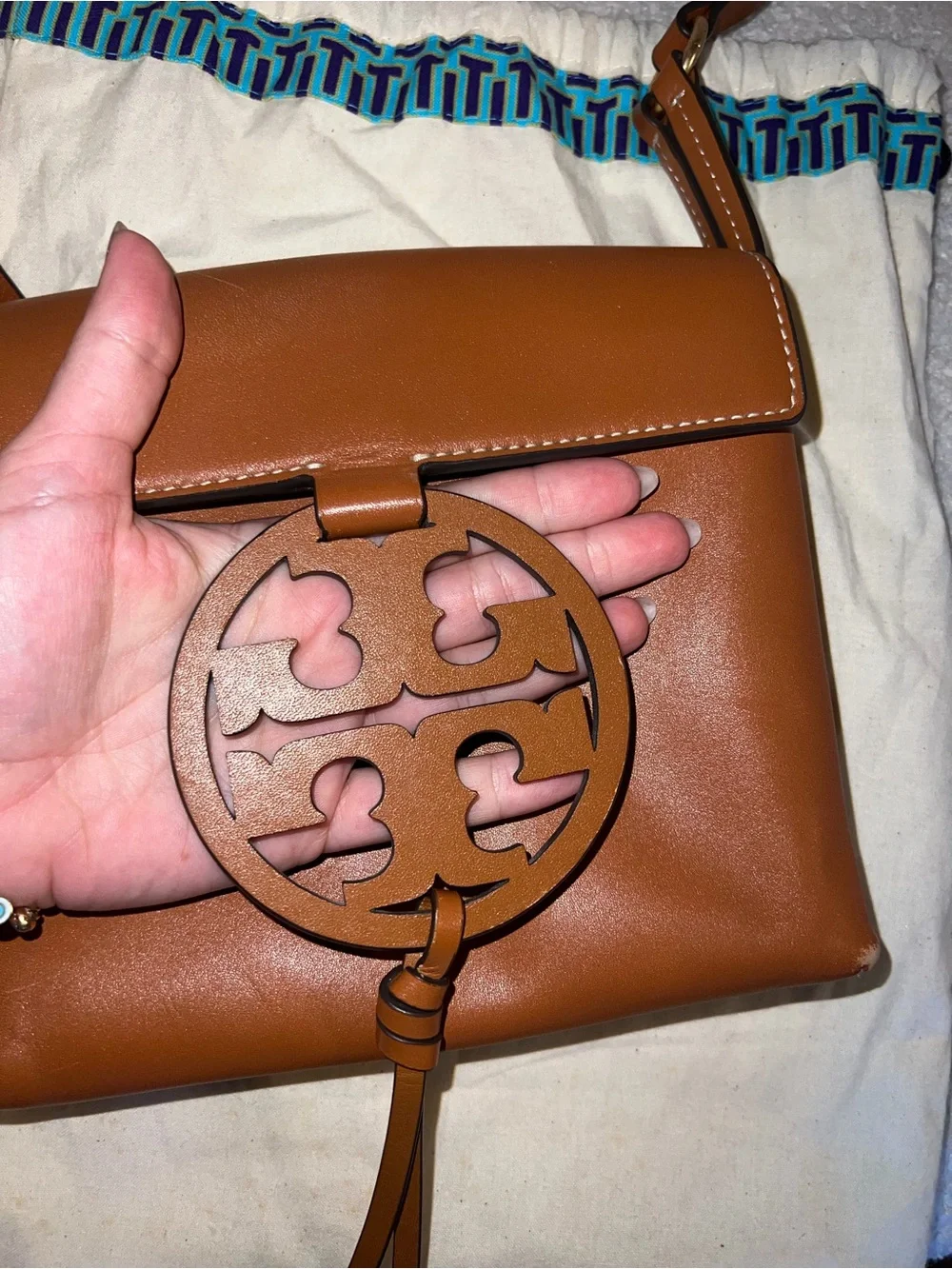 Tory Burch Tan Leather Logo Convertible Crossbody Bag